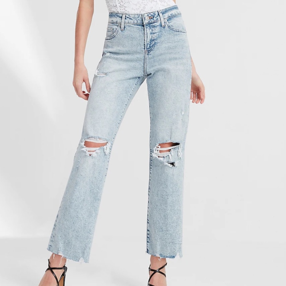 Express Light Wash Ripped Mid Rise Jeans
